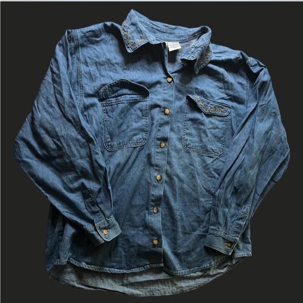 Vintage 90s embroidered Women's Blue Jean styled Jacket woman’s XL